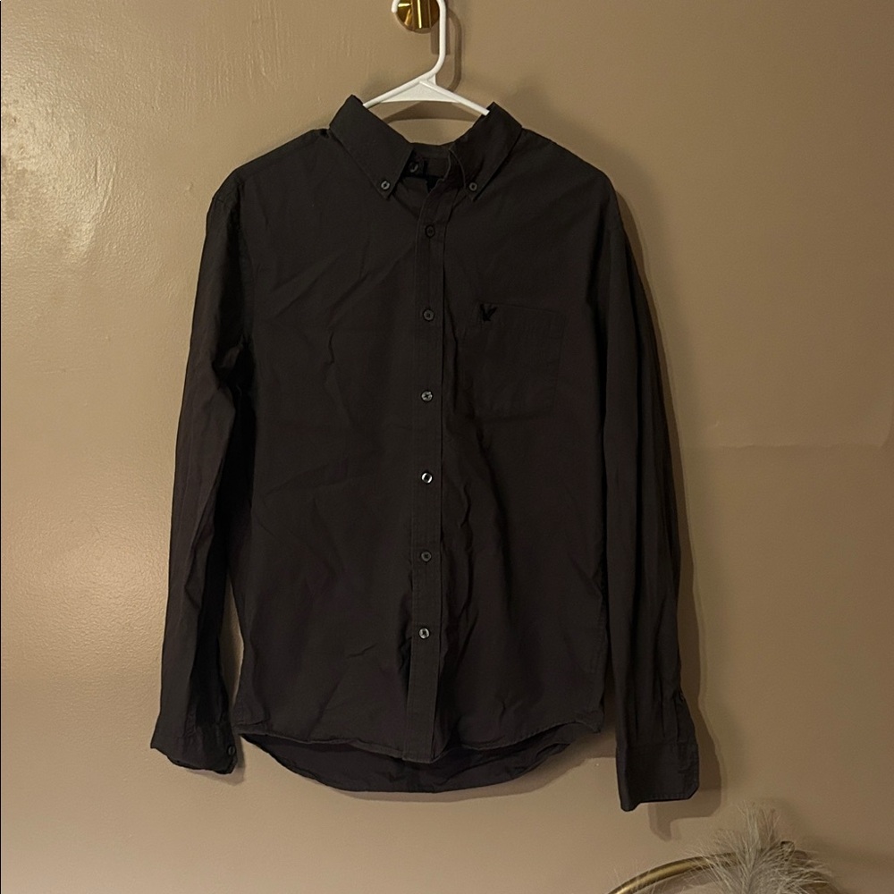 American Eagle Outfitters Dark Gray Button-Down Shirt